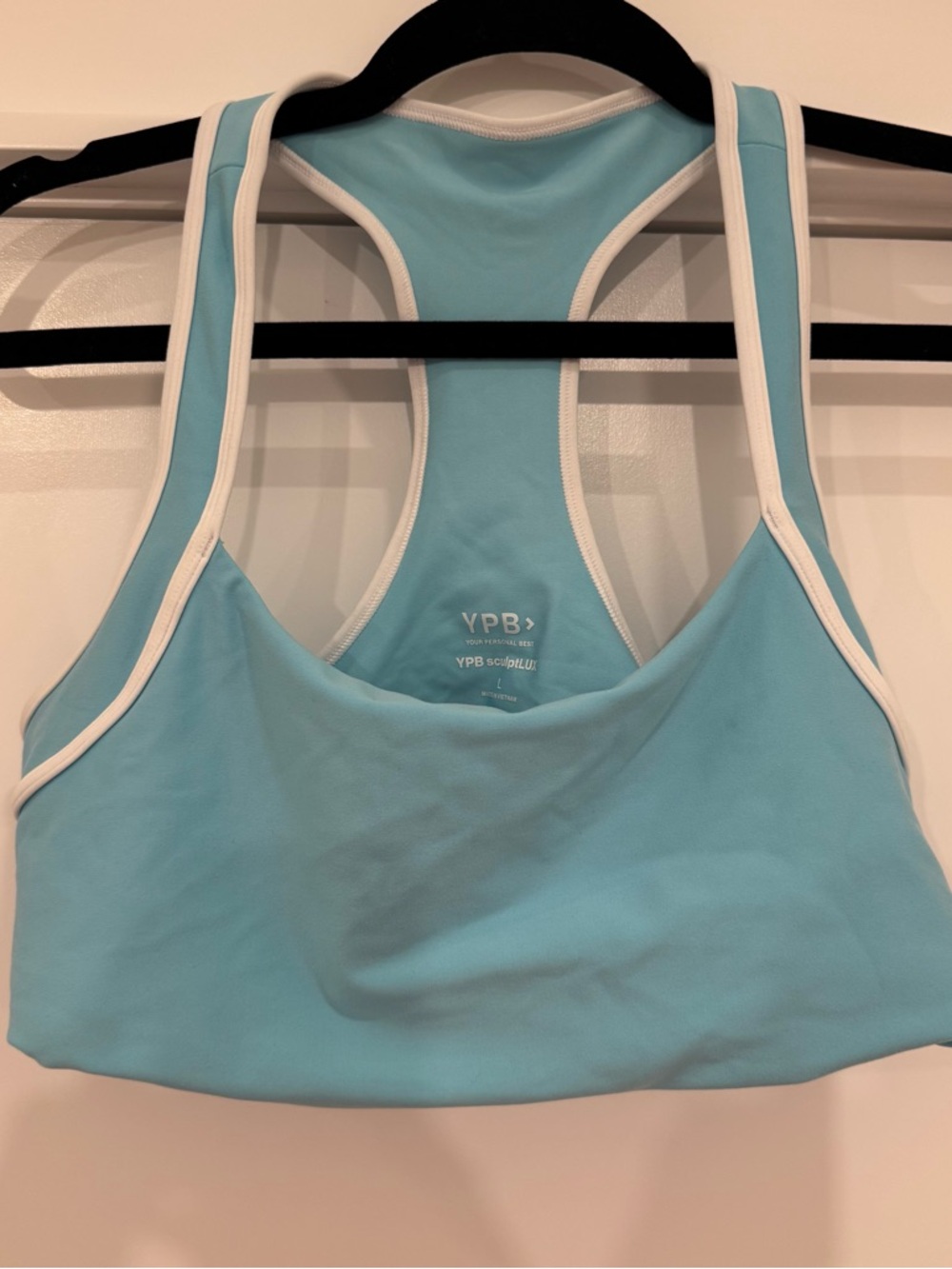 YPB SculptLUX Aqua Racerback Sports Bra with White Trim